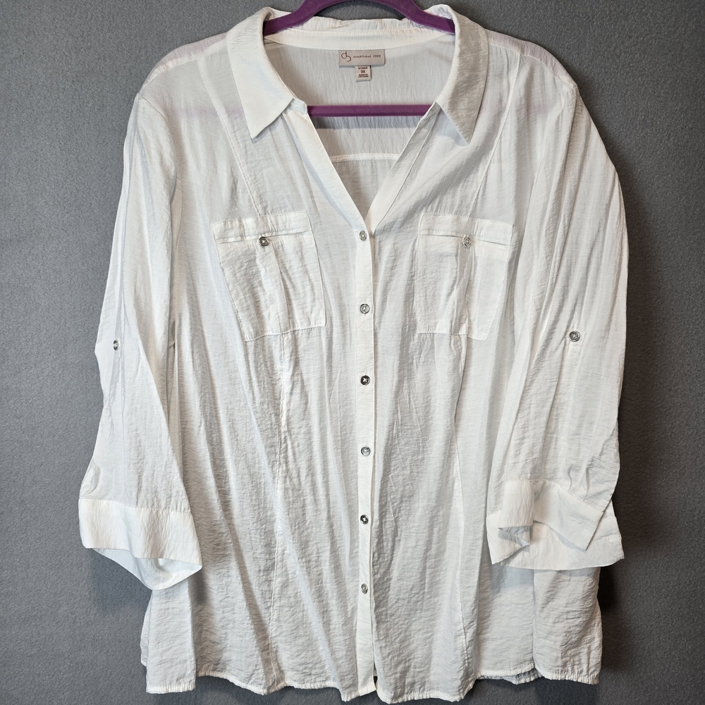 Dress Barn White Button-Up Lightweight Shirt 3X